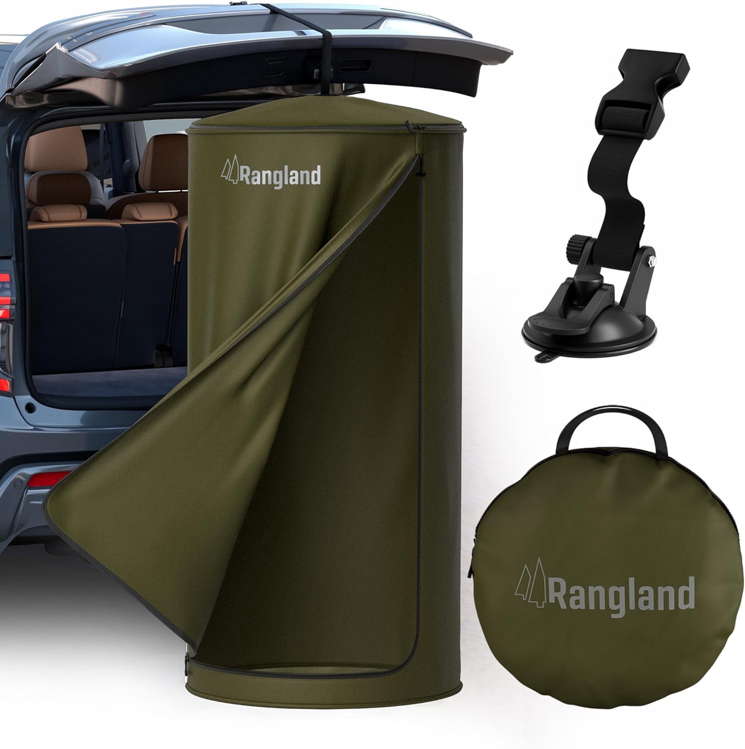 Rangland Portable Changing Room Tent - Instant Pop Up Privacy Pod with Suction Cup for SUV Liftgate, for Camping, Shower, Beach and Toilet Stall (carrying bag Included) Green