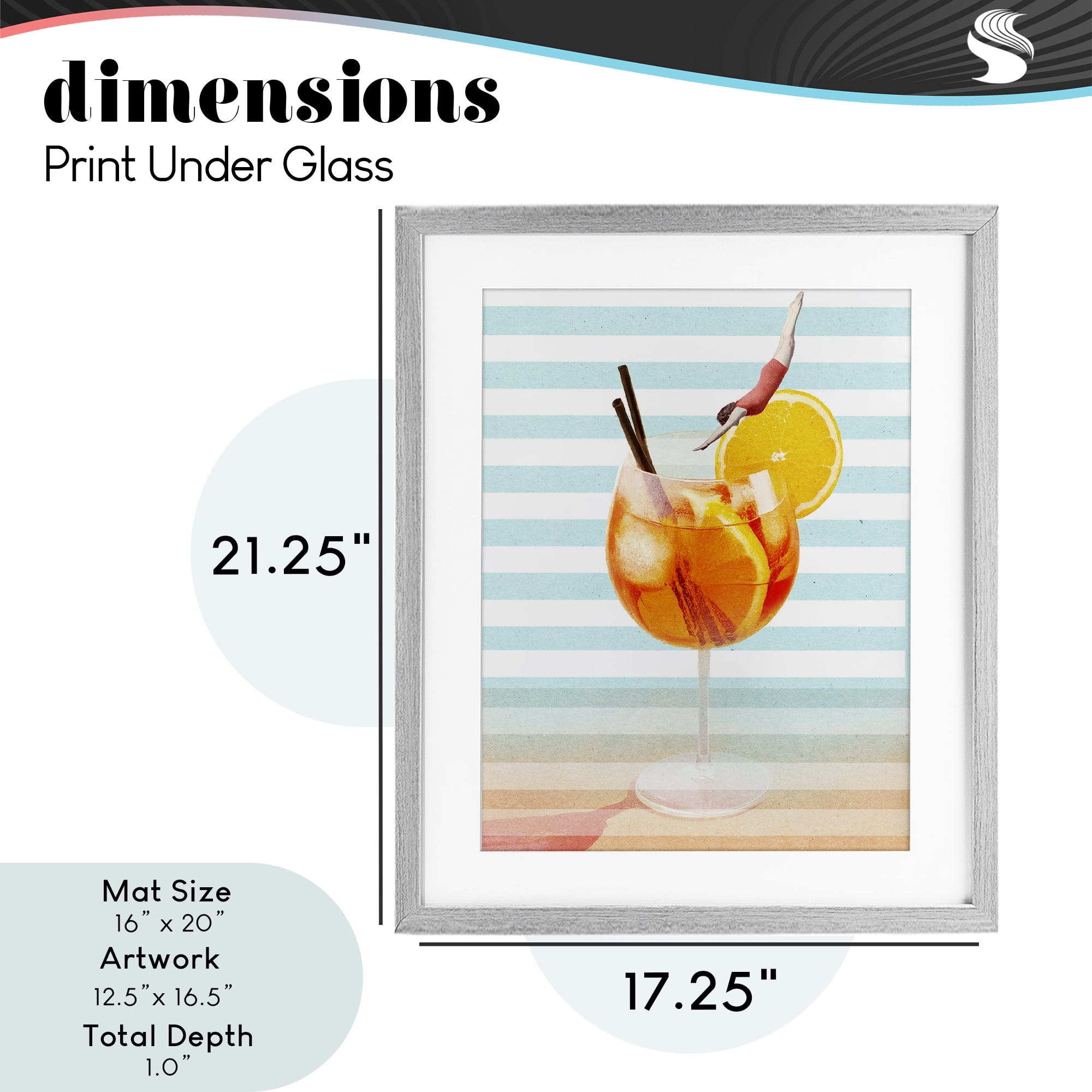 Spritz Cocktail Dive Gray Framed Print Under Glass, design by Lil' Rue