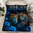 thumbnail image 2 of Feelyou 3D Leopard Cheetah Full Size Sheets for Couple, Mystic Blue Rose Bed Sheets, Romantic Couple Animal Sheet Sets, Ultra Soft Bedroom Decor, 4 Pieces, 2 of 7