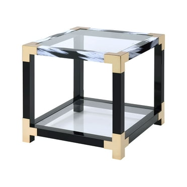 25" X 24" X 25" White Brushed Gold And Clear Glass End Table