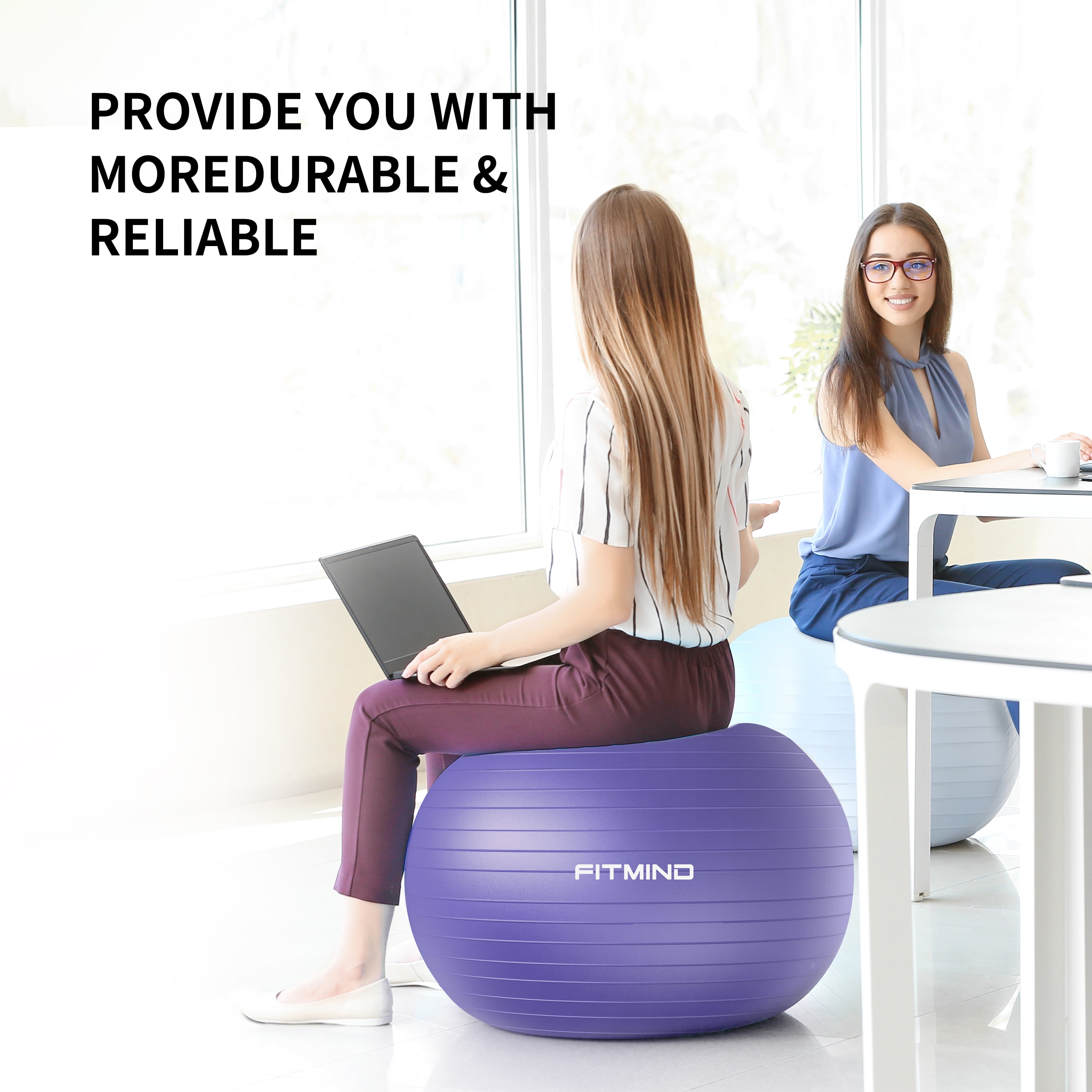 FITMIND Thick Exercise Ball 29.5" for Yoga and Pilates, 1100LB Load Bearing, Hand Pump, Anti-Burst, Purple
