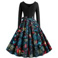 thumbnail image 4 of Vestido de fiesta de noche de Navidad con cuello redondo y manga larga con estampado vintage para mujer Fridja  nbo999, 4 of 7