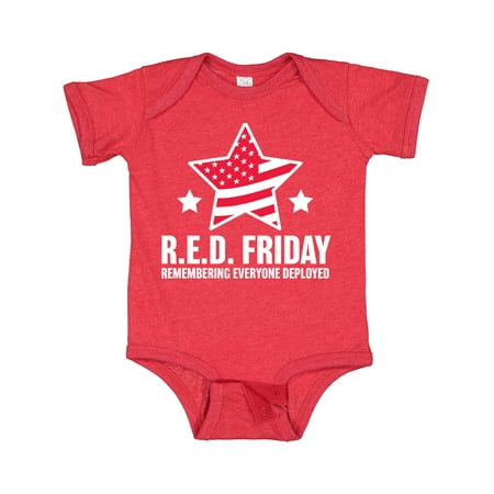 

Inktastic Red Friday Remembering Everyone Deployed with Red American Flag Gift Baby Boy or Baby Girl Bodysuit