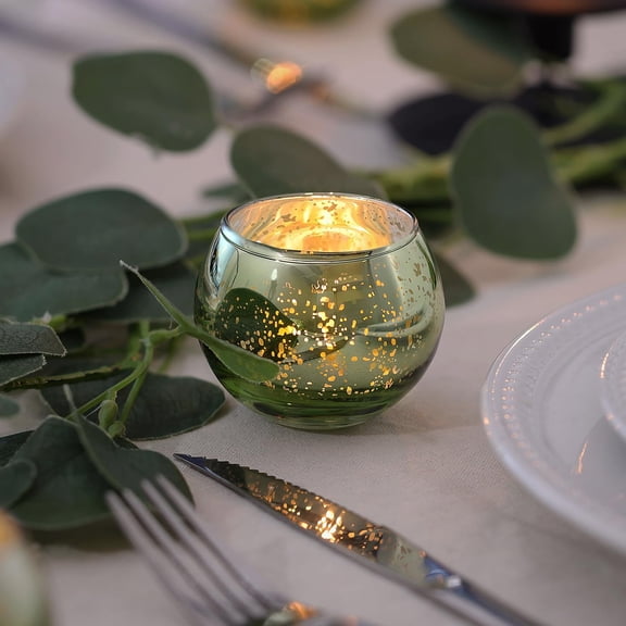 24 Pcs Green Glass Candle Holders - Elegant Votive for Wedding, Party, Table Decor