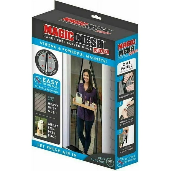 Magic Mesh Deluxe Magnetic Screen Door - Hands Free, Magnetic Closure - 83" x 39", Black