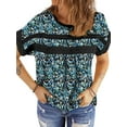 thumbnail image 2 of UVN Summer Shirts for Women Short Sleeve Blouses Ladies Crewneck Lace Crochet Tops Dressy Chiffon Blouses, 2 of 7