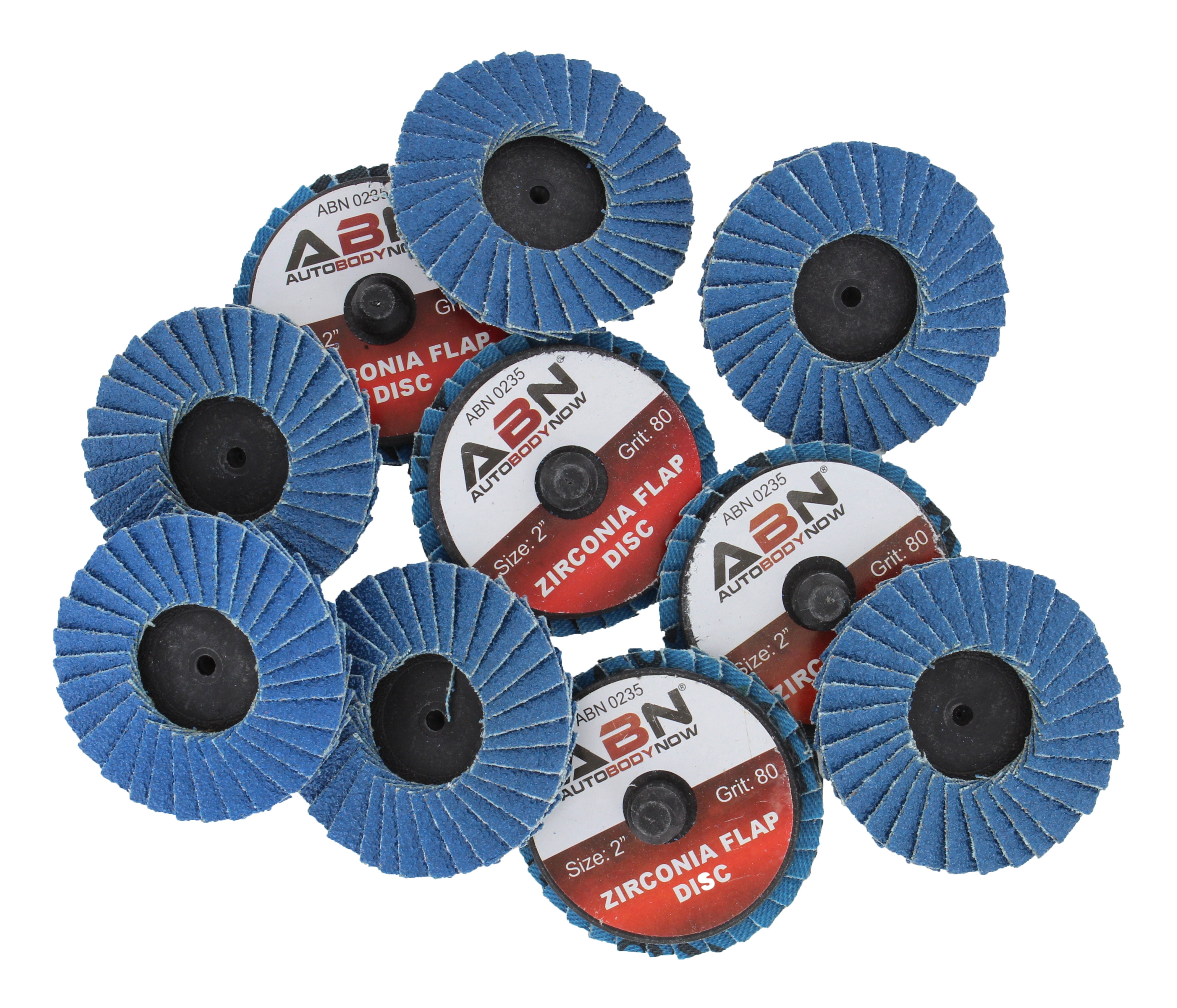 ABN 2” 80 Grit Zirconia Alumina Flat Flap Disc Roloc Lock Grinding Wheels 10 PK