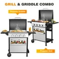 thumbnail image 4 of 2 in 1 Propane Gas Grill and Griddle Combo, 4 Burner Griddle Grill Combo with Folding Side Tables & Hanging Basket, 49,200BTU Stainless Steel Propane Grill for Outdoor Cooking, 4 of 11