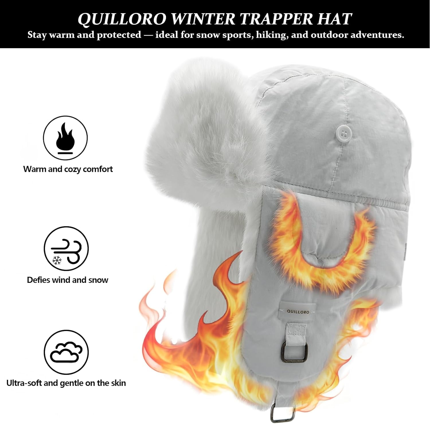Winter Trapper Hat, Faux Rabbit Faux Fur Knit Russian Ushanka Aviator Warm Ski Hunting Cycling Winter Hats for Men and Women