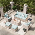 thumbnail image 2 of MEISSALIVVE 7 Pieces Patio Furniture Set with Swivel Chair, Outdoor Patio Conversation Set, Patio Sectional Furniture Set with 2 Swivel Rocker Patio Chair and Sofa, 2 Ottomans and Coffee Table (Blue), 2 of 11