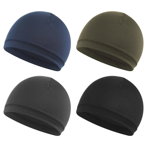 Genreen 4Pcs Mens Skull Caps Soft Skull Beanie Lightweight Skull Hat Stretchy Hair Sleeping Cap Breathable Helmet Liner