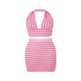 thumbnail image 4 of Ensemble pour Femmes Sans Manches Moulant Y2K 2 Pcs Tenue Haut à Col Licou Rayé + Robe Courte Taille Haute Ensembles d'Été Survêtements, 4 of 9