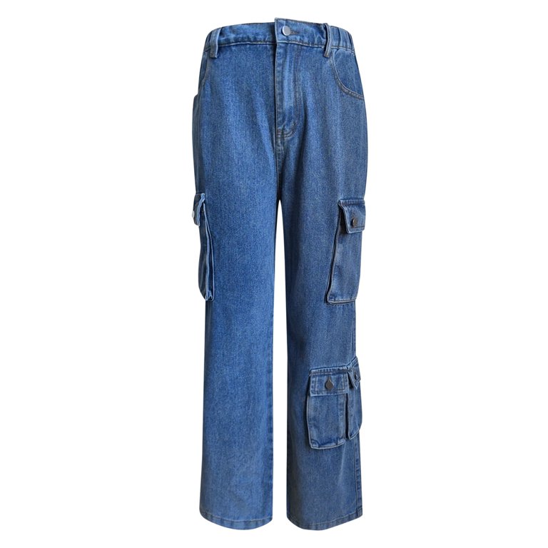 【Paragraph】25SS★ No.38 DEEP BLUE CARGO DEMIM PANTS Mrzhqd Women Cargo Pants Jeans Denim Wash Pocket Design