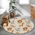 thumbnail image 4 of 3ft Washable Round Rug, Cartoon Lions Giraffe Tiger Non-Slip Circle Area Rug for Bedroom Bedside, Cute Animal Leaf Musical Note Linen Soft Indoor Floor Mat for Home Decor, 4 of 9