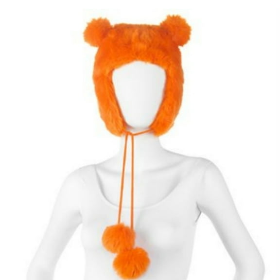 Womens Plush Orange Faux Fur Trapper Hat Pom Pom Aviator