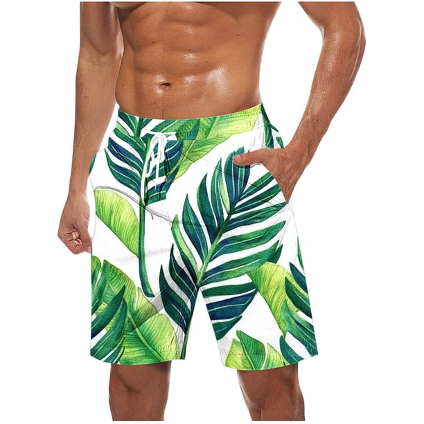 Mens Pantalones Cortos Cintura Elástica con Bolsillos Pantalones Cortos de Impresión de la Moda Casual, Pantalones de Playa de Cintura Elástica con Bolsillos, Poliéster
