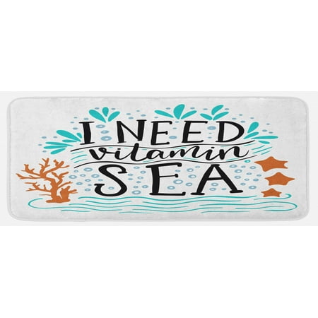 

Sea Kitchen Mat I Need Vitamin Sea Inspirational Words Hand Drawn with Coral Waves Starfishes Bubbles Plush Decorative Kitchen Mat with Non Slip Backing 47 X 19 Multicolor by Ambesonne