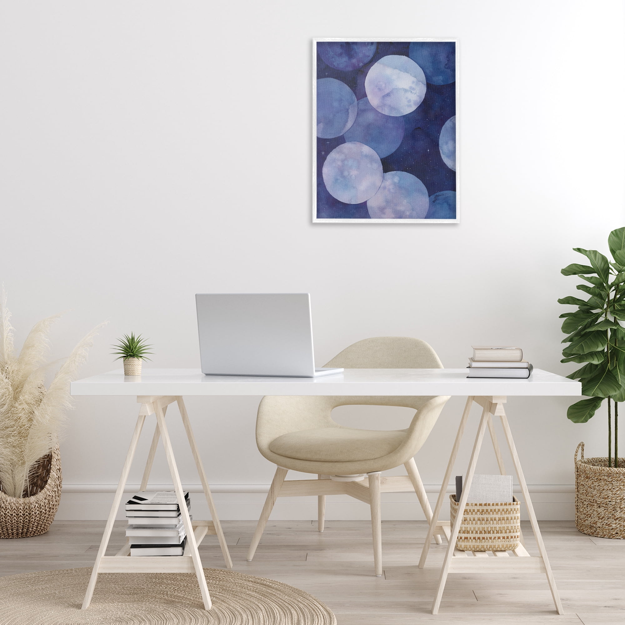 Stupell Industries Layered Circles in Space Abstract Painting White Framed Art Print Wall Art, 24 x 30