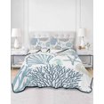 thumbnail image 3 of Quilts Twin Size, Navy Blue Teal Coastal Soft Comforter Bedding Set for Bed, Summer Beach Coral Shell Ocean Lightweight Quilted Bedspread with Pillow Cover(2 Pieces) for All Season, 68x86 Inch, 3 of 6