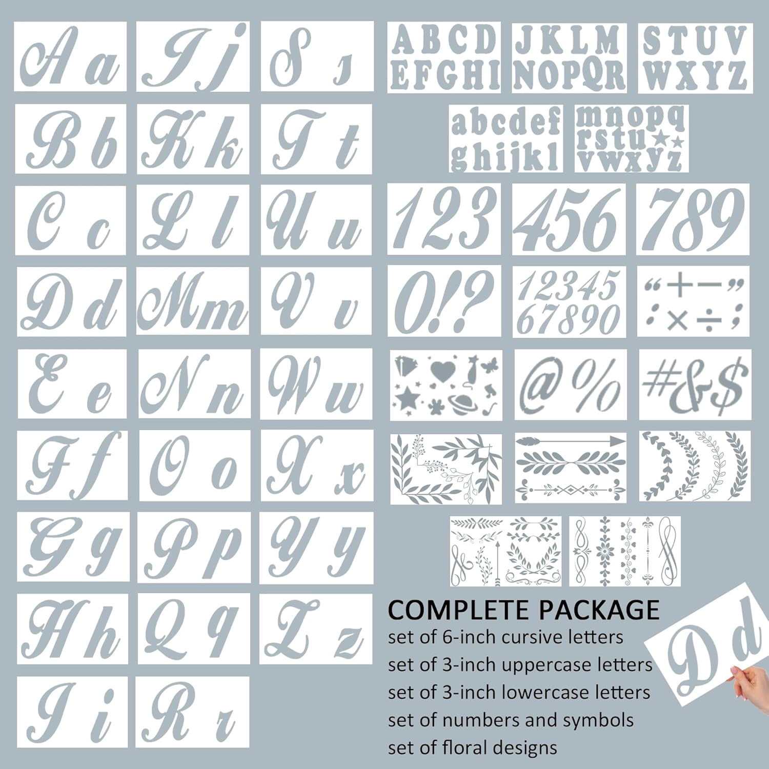 175 Alphabet Numbers Floral Stencils Small Large 2 Inch and 4 Inches Upper Lowercase Arts Crafts Letters Stencil Reusable Template for Calligraphy DIY Painting Wood Wall Fabric Rock Bullet Journa