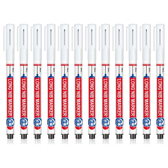 JZROCKER 12 Pcs Oil-based Carpenter Marker Long Nib Markers 20mm Deep Hole Marker Pens