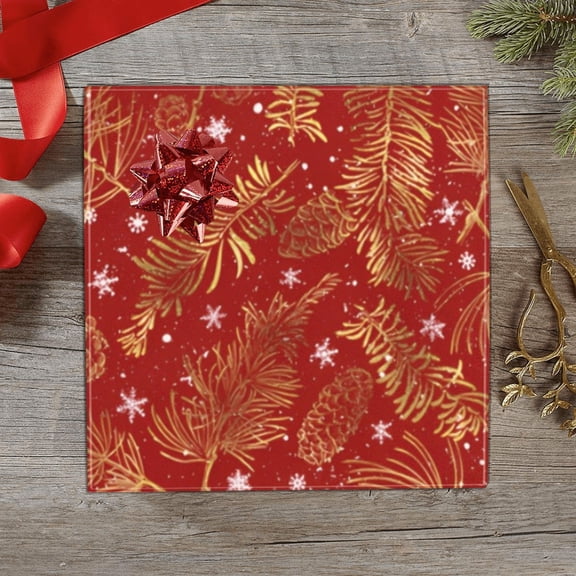 Christmas Wrapping Paper | Premium Holiday Gift Wrap | Gold Pine Feathers 58" x 23" (1–5 Rolls) - 1 Roll