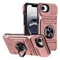 thumbnail image 2 of For Apple iPhone 17e/16e Phone Case with Finger Ring Holder Kickstand, Card Slots，Heavy Duty Shockproof Rugged Protective Working with Magnetic Car Phone Mount,Rose Gold, 2 of 8