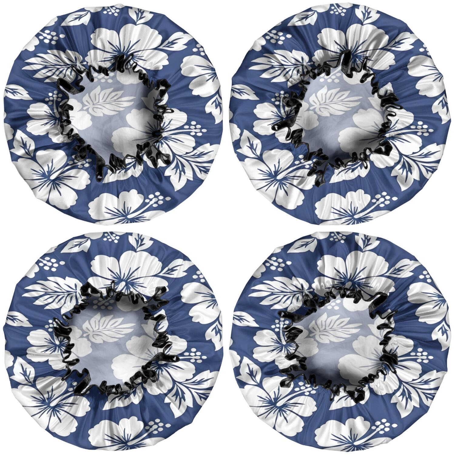 Shower Caps,Pioneer Flower Floral Print Pattern Waterproof Shower Cap for Women 4 Pieces,Double Reusable Hair Cover for Shower PEVA Elastic Stretch Hem
