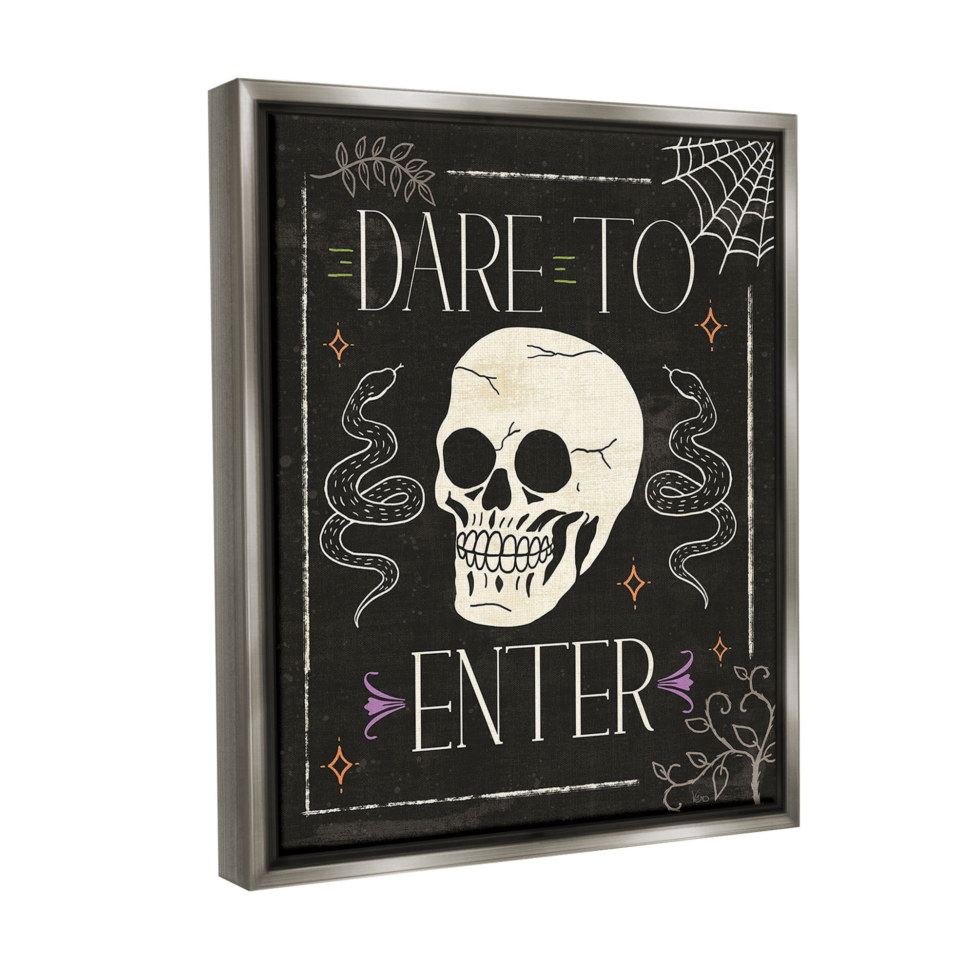 Stupell Industries Dare To Enter Phrase Holiday Painting Gray Floater Framed Canvas Art Print Wall Art, 17 x 21