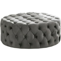 Bowery Hill Transitional 40" Round Velvet Fabric Ottoman in Gray
