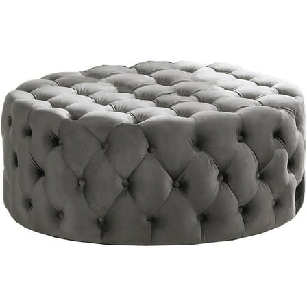 Pemberly Row Contemporary 40" Round Velvet Fabric Ottoman in Gray