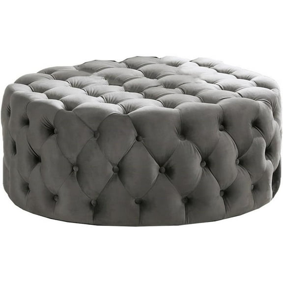 Pemberly Row Contemporary 40" Round Velvet Fabric Ottoman in Gray