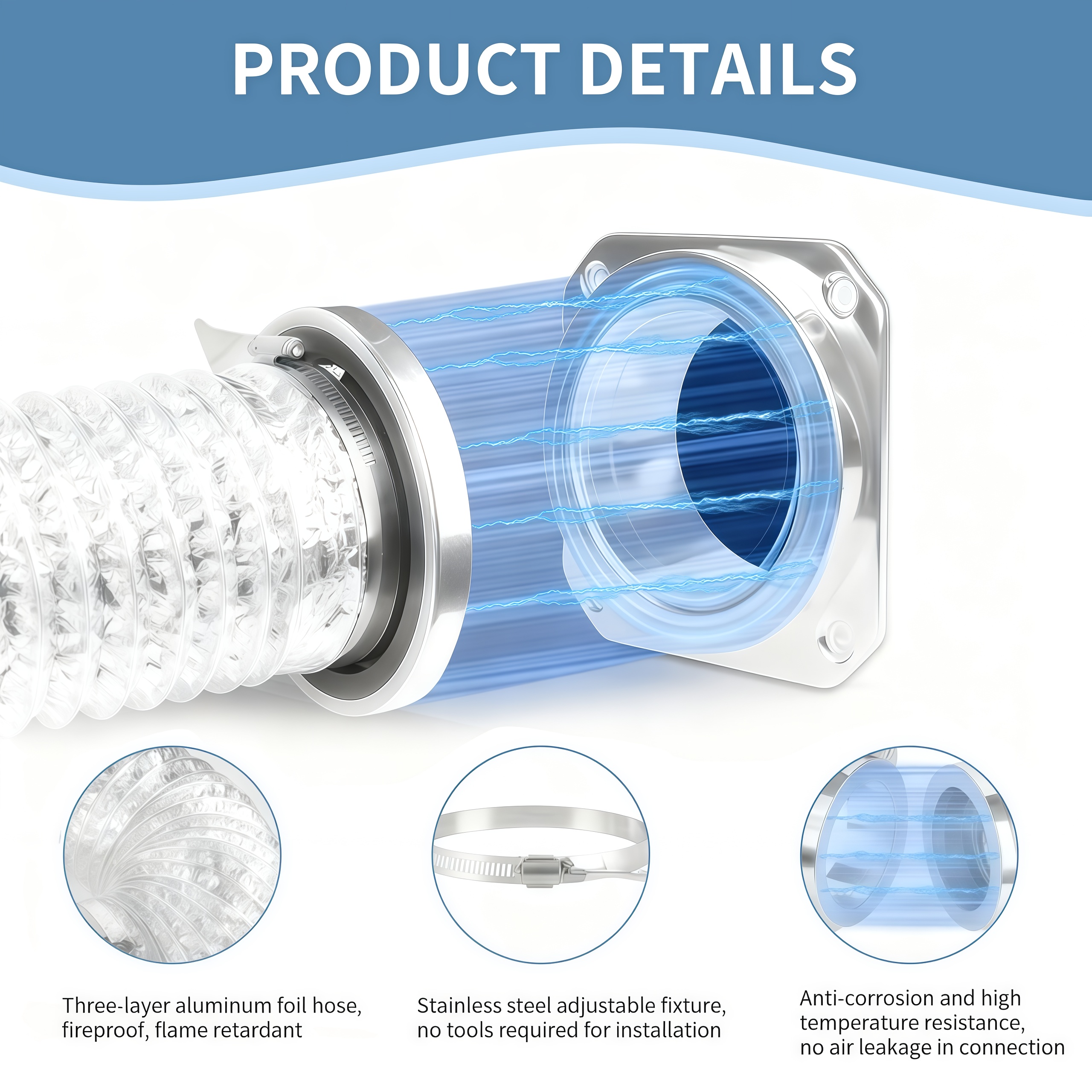 Magnetic Dryer Vent Coupling Connector Kit - DV180 Airtight Seal, Easy to Clean Quick Connector Including a 3.3ft 4" Duct and two Clamps