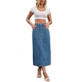 thumbnail image 2 of Falda de mezclilla Miaxi Inspire Chic para mujeres, de cintura alta, con puntos suizos, abertura trasera, falda de columna casual, tamaño M azul, 2 of 6