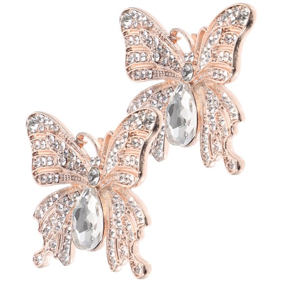 YUYUETIME 1Pair Rhinestone Butterfly Shoe Clips Metal Decorative Shoe Charms for Wedding