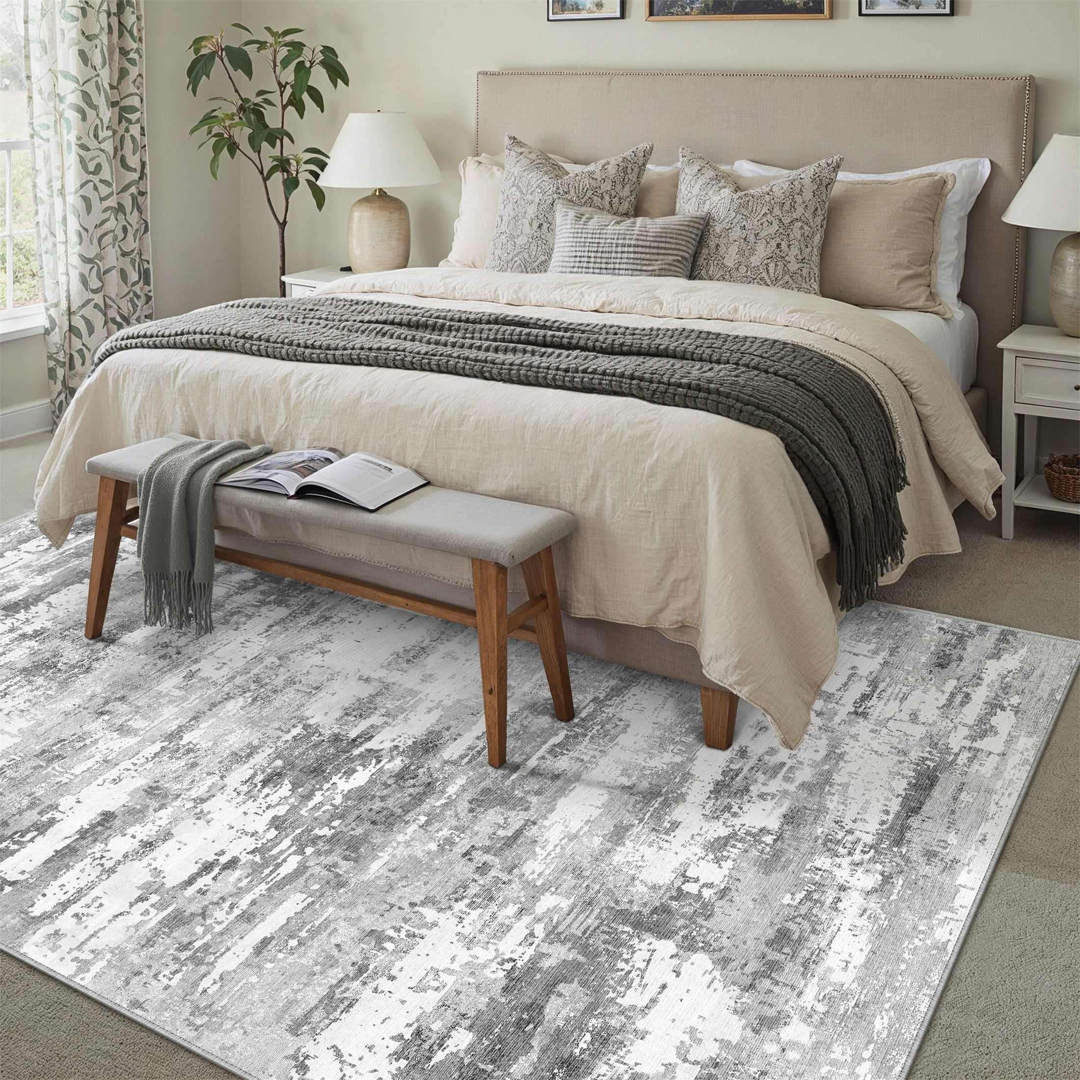 BERTHMEER 8'x10' Area Rugs for Living Room Large Abstract Bedroom Dining Room Modern Machine Washable Non-slip Rugs,Gray