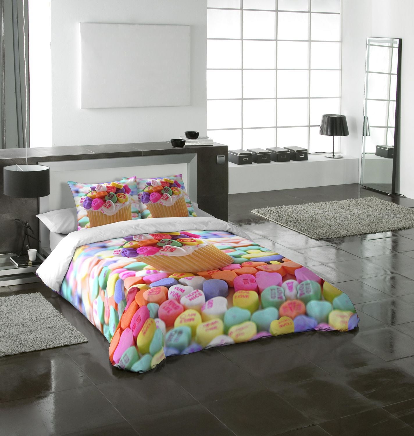 Gouchee Home Cupcake Queen Queen Duvet Cover Set – 3-Piece Oeko-Tex Certified Cotton Bedding with Sweet Candy & Cupcake Print