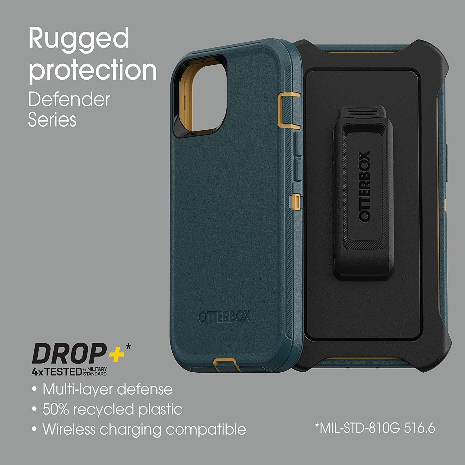 OtterBox DEFENDER Dual Material Construction Heavy Duty Cell Phone Case for Apple iPhone 13, Hunter Green