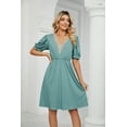 thumbnail image 3 of Purcoar Women's Summer Dress Short Sleeve V-Neck Midi Dress With Pocket, 3 of 8