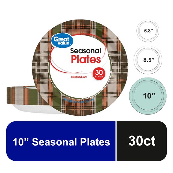 Great Value 10-Inch Seasonal Disposable Paper Plates, 30 Count