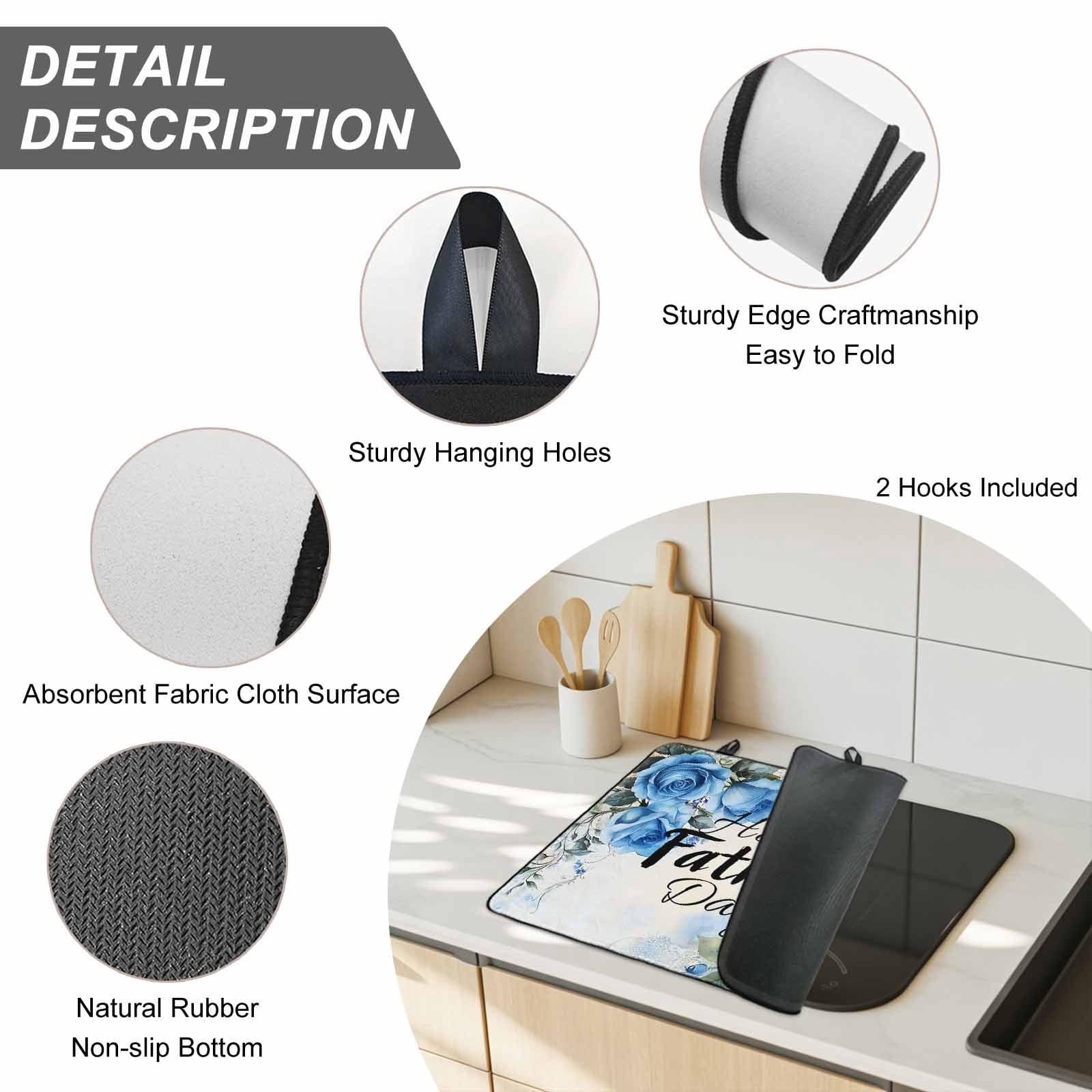 Happy Father's Day Stove Top Cover for Electric Stove, Heat-proof & Non Slip Glass Top Stove Cover Protector, Blue Spring Garden Floral Kitchen Flat Cooktop Rubber Mat 24x21 Inches