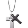 Personalized Two-Tone Double Cross Engraved Name Stainless Steel Pendant, 20"