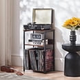 thumbnail image 3 of LELELINKY 3-Tier Record Player Stand with Storage Holds 100 Albums, Turntable End Table for Living Room & Bedroom, Walnut, 3 of 7