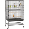 Alden Design Metal 52" Large Rolling Bird Cage with 3 Perches and 4 Feeders, Black