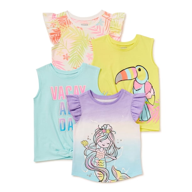 Garanimals Baby & Toddler Girl Graphic Sleeveless Tops Multipack, 4