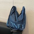 thumbnail image 3 of Bolso vaquero de gran capacidad para desplazamientos de ocio para mujer, bolso de hombro de tendencia, bolso de mano a rayas versátil, bolsa de mano para mujer, 3 of 5