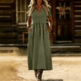 thumbnail image 6 of asdoklhq Spring Cocktail Dresses for Women Semi Formal Women's Button Linen Loose Pocket Short Sleeved Long Dress Army Green 2X, 6 of 7