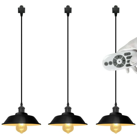 

FSLiving H-Type Track Pendant Light 3.2ft Black Iron Circular Shade Nordic Industrial Factory Pendant Lamp Track Lighting with Smart Edison Bulbs Timer for Kitchen Island (White Lining) - Set of 3