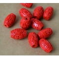 thumbnail image 3 of U8MO 12x20mm Red cinnabar carved pattern Oval beads 10pcs, 3 of 3