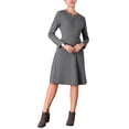 thumbnail image 2 of Vestido midi de manga larga con cremallera en el cuello A-Line a rayas para mujer Inspire Chic XL gris, 2 of 5